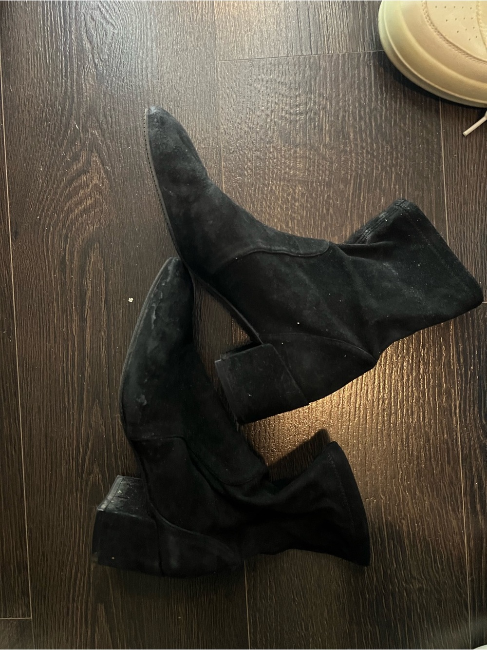 Stuart Weitzman Black Suede Block-Heel Ankle Boots